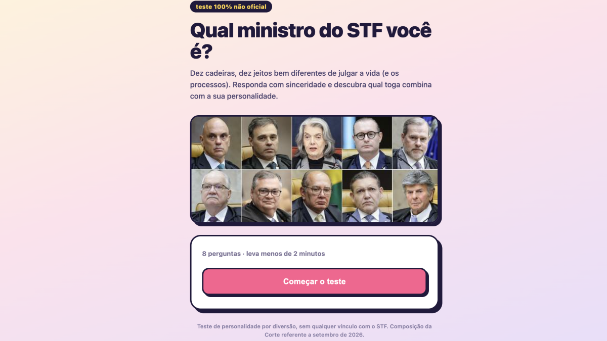 Internautas compartilham quiz sobre qual ministro do STF você é