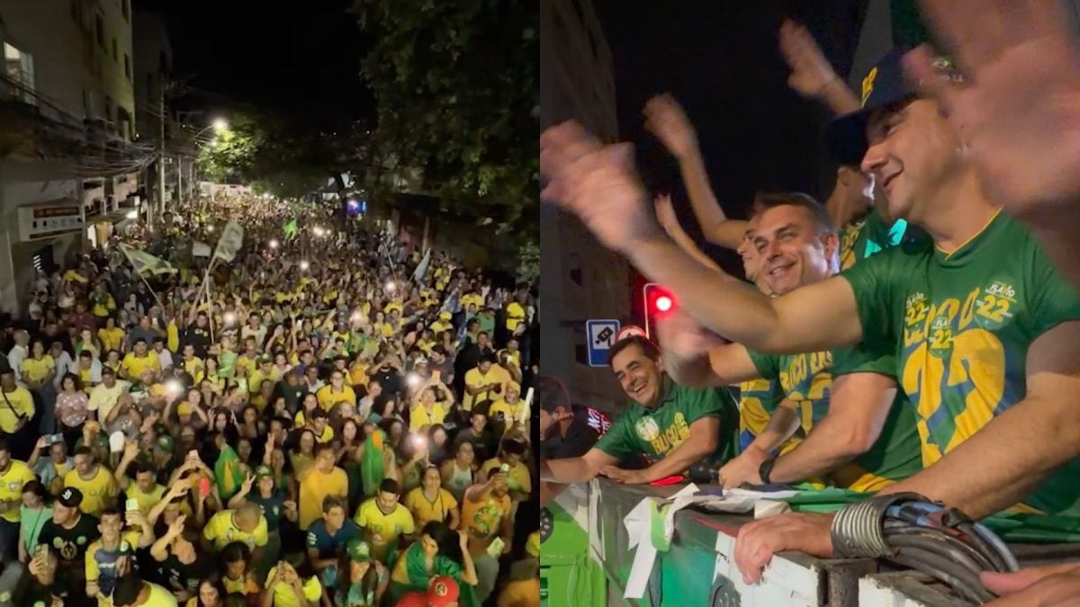 Comício de Flávio Bolsonaro em Minas tem trio elétrico e gritos contra adversários