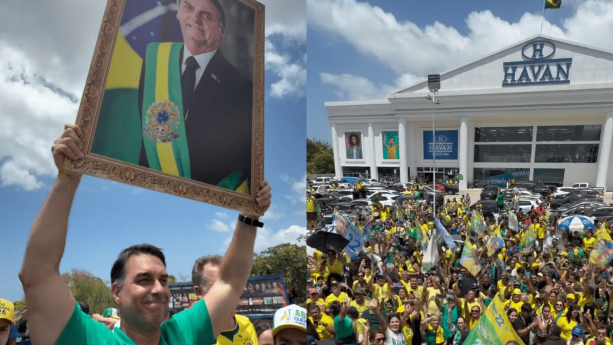 Flávio Bolsonaro faz carreata e motociata no Maranhão com quadro de Jair Bolsonaro