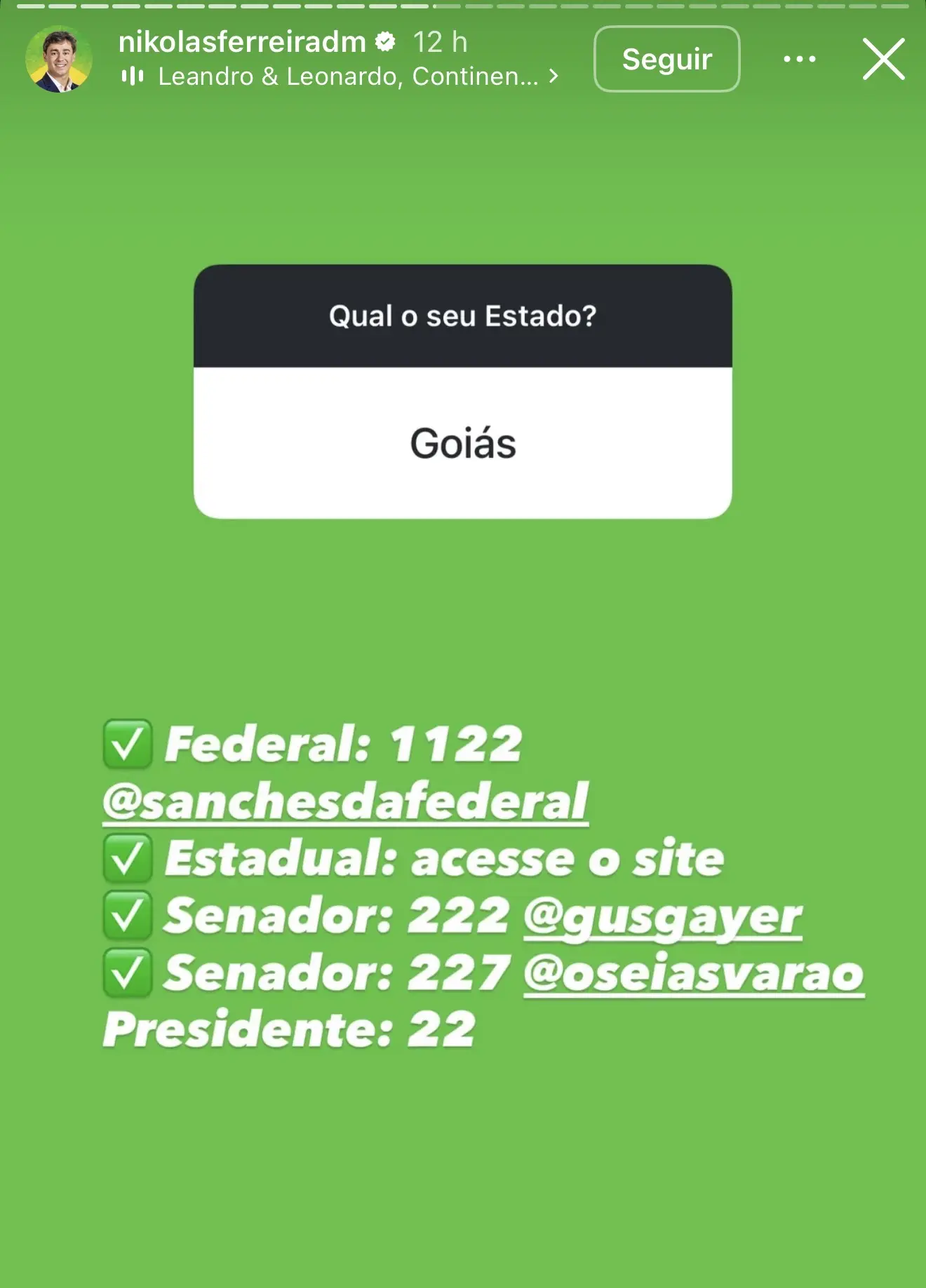 Nikolas omite Wilder Morais em pedido de votos para candidatos de Goiás