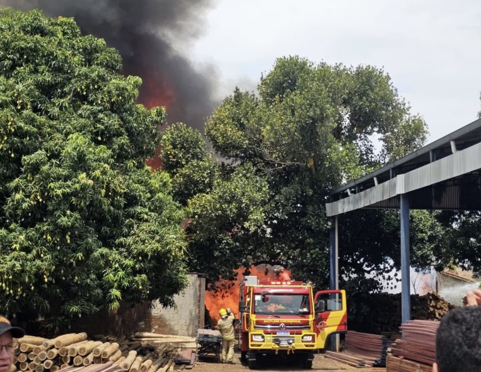 Incêndio destrói madeireira em Caçu e mobiliza bombeiros